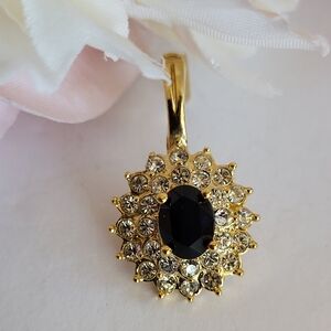 Pendant Enhancer Black Glass Embellished Crystal Flower Sign Roman Goldplated 1"